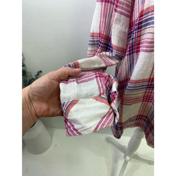 Rails Charli White Peach Fuschia Plaid Shirt Size XS - Picture 6 of 13